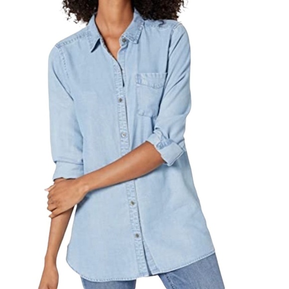 KAYAS DESIGN Shirt Women's Size Small Blue Chambray 100% Tencel Button Up Tunic - Picture 2 of 12